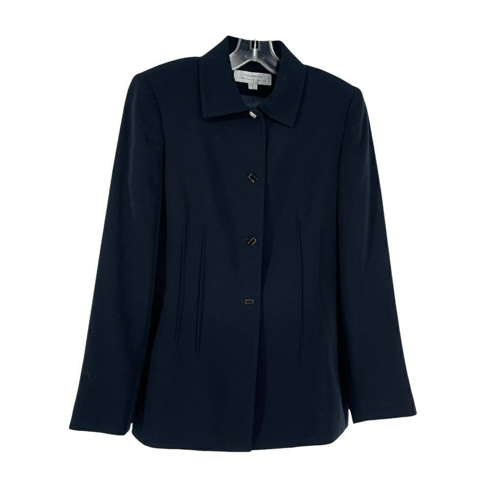 Tahari Jacket Black Career Wear Womens Size 6 Padded Shoulders Classic Chic Top